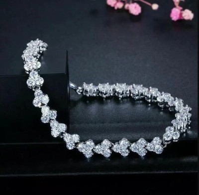 8 Ct Simulated Diamond 3 Stone Mickey Mouse Bracelet 14k White Gold Plated 7''