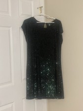 Women’s Medium Green Black Sequin Sparkle Cocktail Party Dress Cable & Gauge