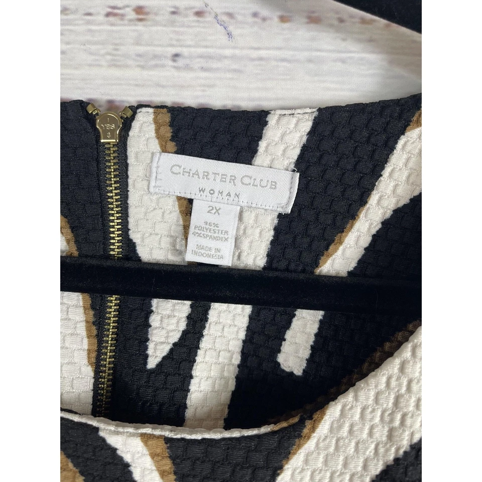 Charter Club Dress Womens 2X Black White Tan Zebra Animal Print Sleeveless Shift - Image 3 of 4