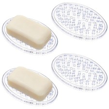 4 Pack Plastic Soap Holder, Clear Soap Dish with Drain Holes, Soaps Savers
