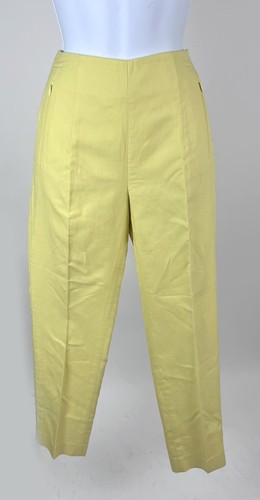 Women's Akris Yellow Cotton Flat Front Straight Leg Pants Size 4