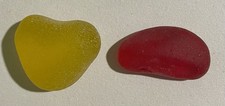 2 PIECES FAUX MAN MADE SEA GLASS RED AND YELLOW YELLOW IS HEART SHAPED