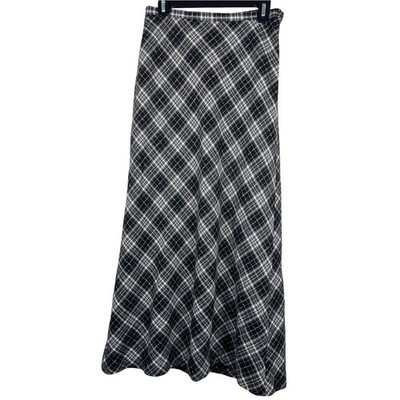 VTG A. Giannetti Black Plaid Wool Blend Maxi Skirt Size 8 Dark Academia 90s