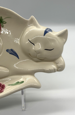 Lenox Poppies on Blue 猫型 スプーンレスト Vintage Lenox Poppies on Blue Barnyard Cat Plate Spoon Rest Flower