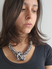 Women's Leopard Print T-shirt Yarn Hand-Knitted Necklace (x2) & Bracelet Set
