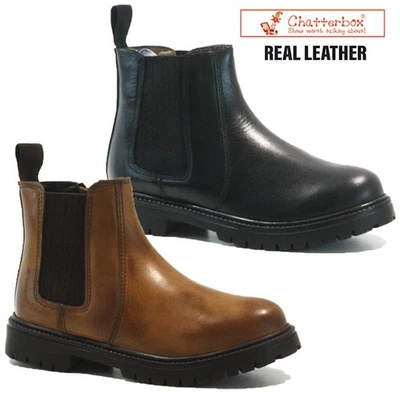 CHATTERBOX BOYS CHELSEA LEATHER BOOTS BROGUE DEALER SCHOOL ANKLE KIDS INFANTS SHOES SIZE