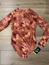 New Art Class Girls Large (10/12) Tropical Flower Open Front 1PC Swim Swimsuit