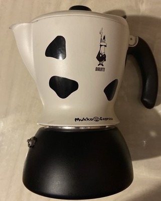 Bialetti Mukka Express 2 Cup Cow Print Stovetop Cappuccino Maker Black & White