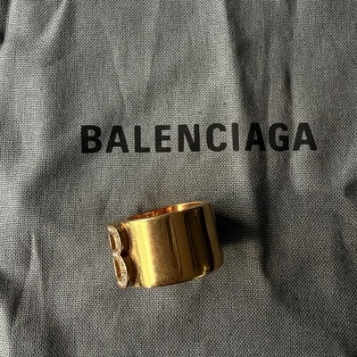 NEW Balenciaga BB 2.0 Crystal Ring Size 52 Gold Tone Logo Ring NWT