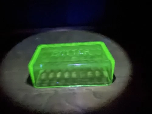 Vintage Block Optic Green Depression Vaseline Uranium Glass Butter Dish