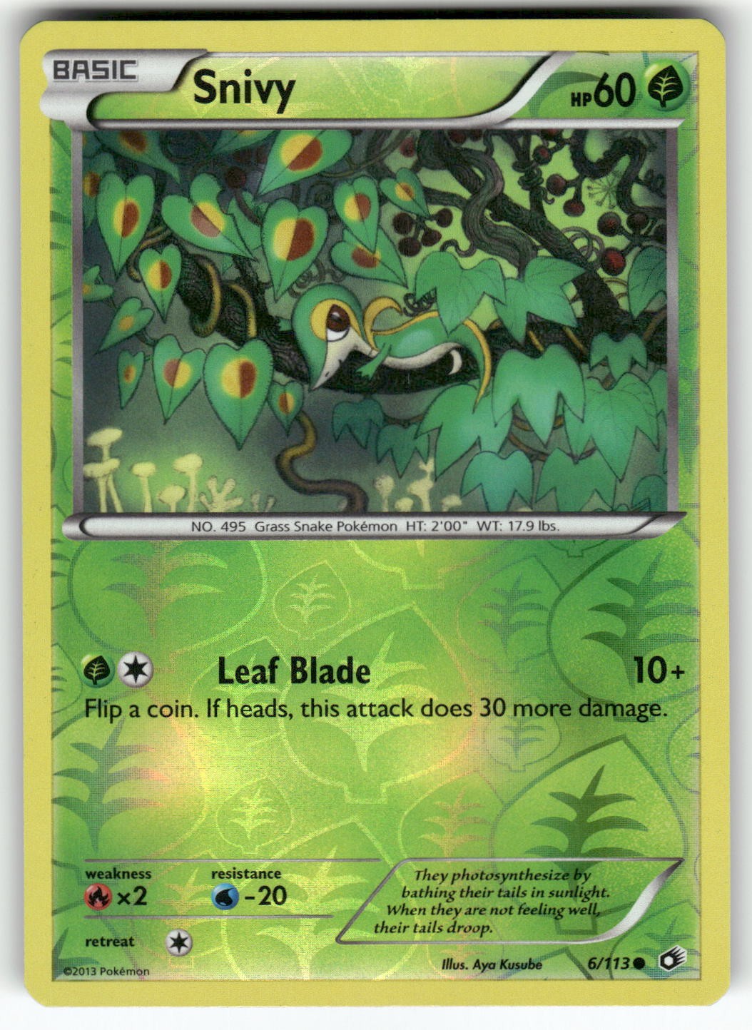 Snivy Legendary Treasures Common,Reverse Holo Pokemon Lightly played