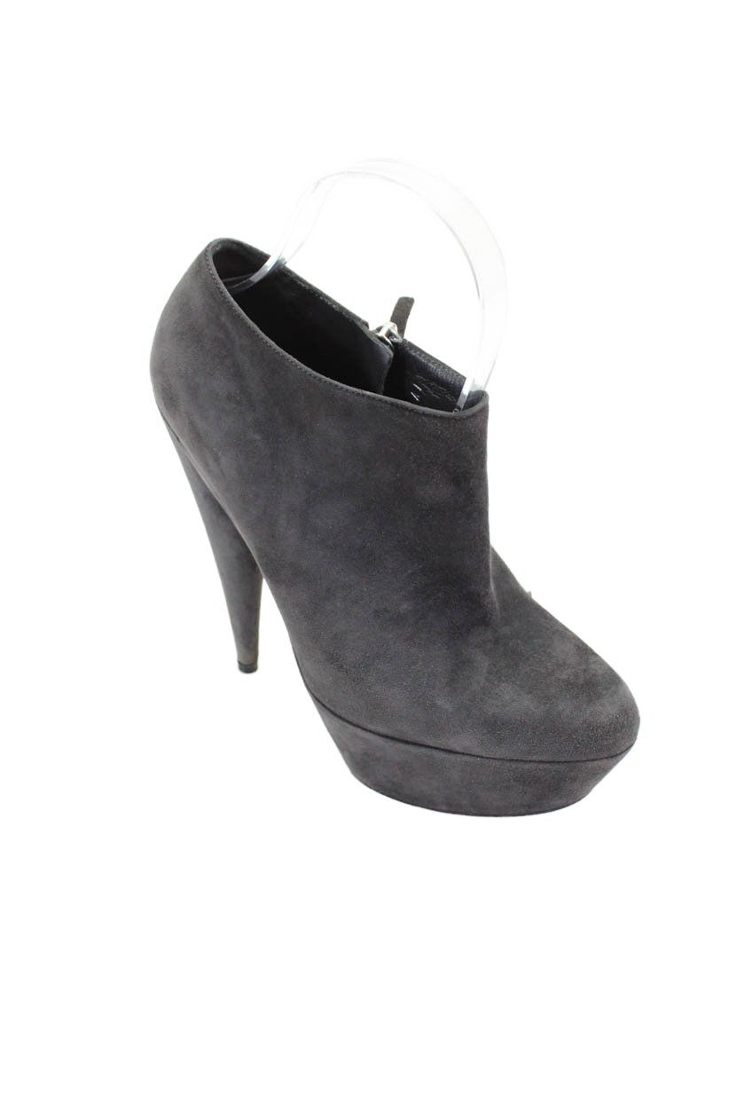SAINT LAURENT Stivaletti YSL donna scamosciati con zip laterale plateau tacco a cono grigio taglia EUR 37 5