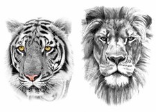 Large Tiger Lion Temporary Tattoo leopard Wolf Crescent Moon Animal 6080