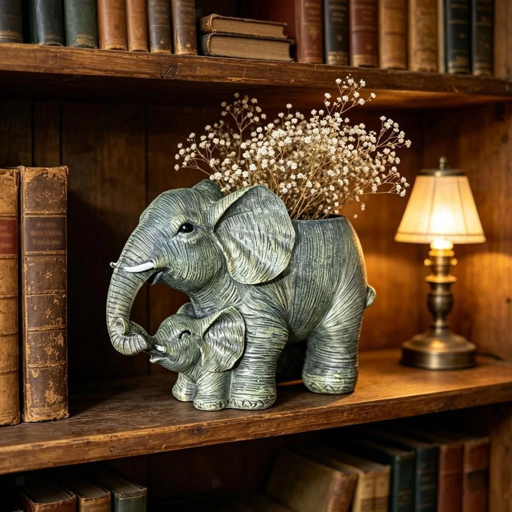 Elephant Statue Planter Miniature Vase Gift Bonsai Display Animal Flowerpot for