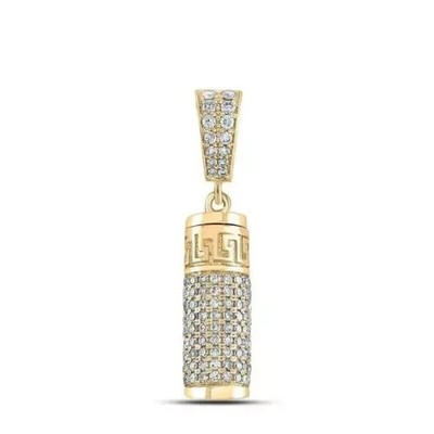 1Ct Round Cut Real Moissanite Urn Cylinder Charm Pendant 14K Yellow Gold Plated