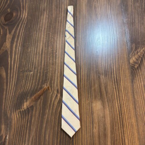 ๐ฉ Oscar de la Renta Silk Tie Blue Red Striped Cream Classic Menswear