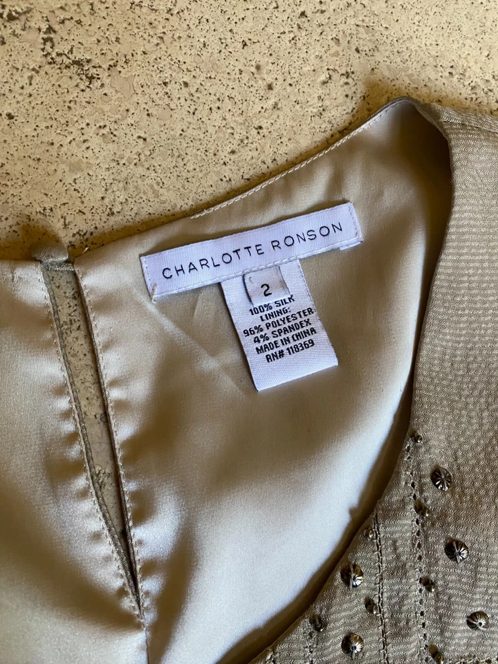 Charlotte Ronson Grey 100% Silk Studded Tie Side Mini Dress Indie Sleaze Size 2 - Image 3 of 4