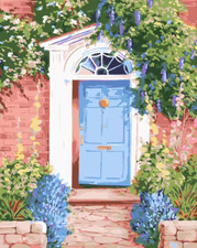 Paint By Numbers Adults kids Blue Door Garden DIY Painting Kit 40x50CM Canvas