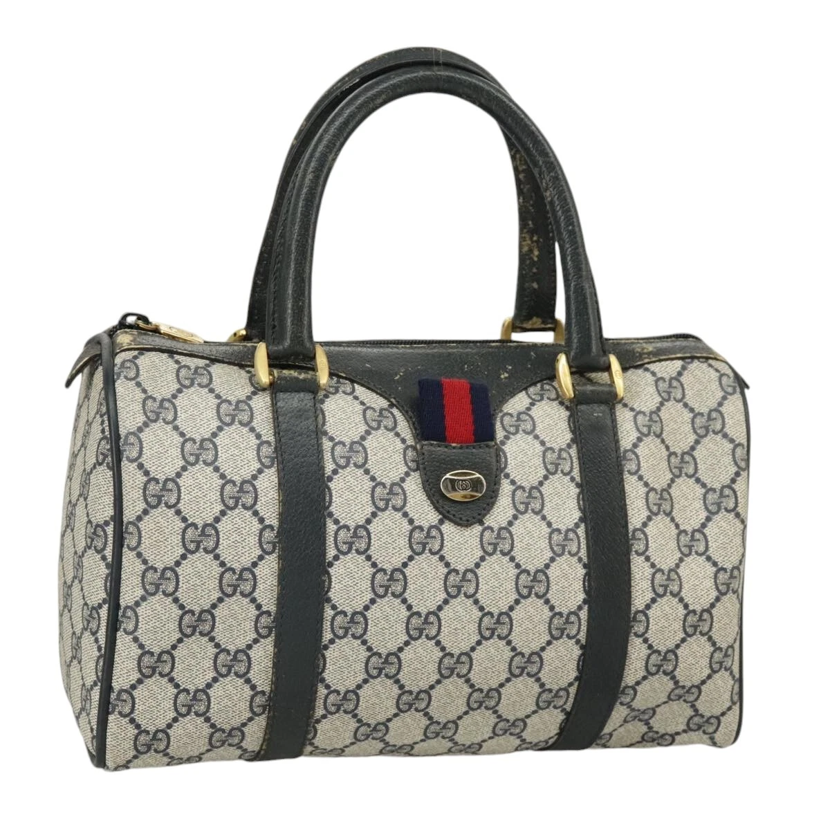 Sac à main GUCCI GG Supreme Sherry Line PVC bleu marine or rouge 39 02 006 authentique 99703