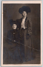 RPPC Two Edwardian Ladies 1900s Fashion Big Hats Dark Dresses Women Postcard