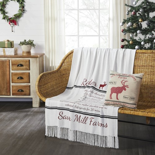 Sawyer Mill Reindeer Chow Woven Throw 60x50 Country 100% Cotton Ivory Red Black - Picture 6 of 7