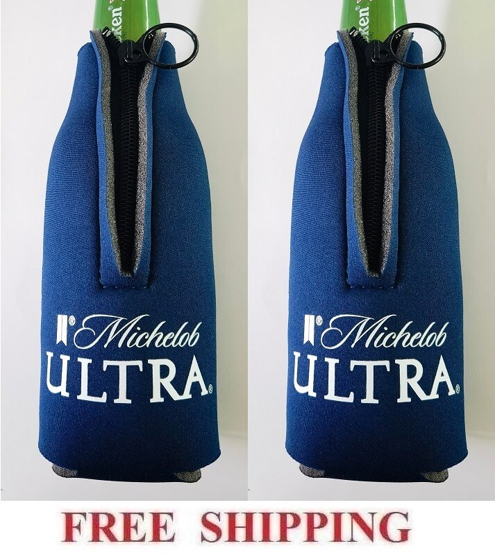 MICHELOB ULTRA 2 BEER BOTTLE SUIT COOLERS ZIP-UP KOOZIE COOLIE HUGGIE BUD NEW