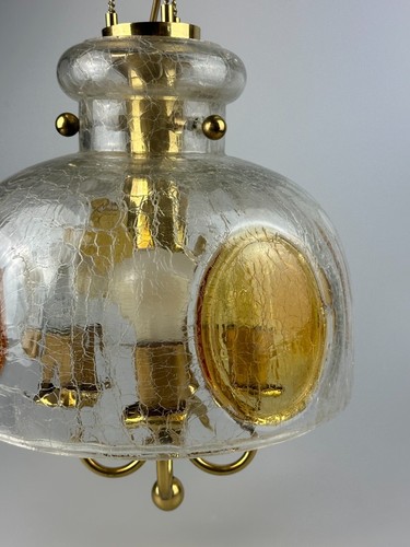 60er 70er Jahre Brutalistische Deckenlampe Hängelampe Messing & Murano Glas - Picture 9 of 20