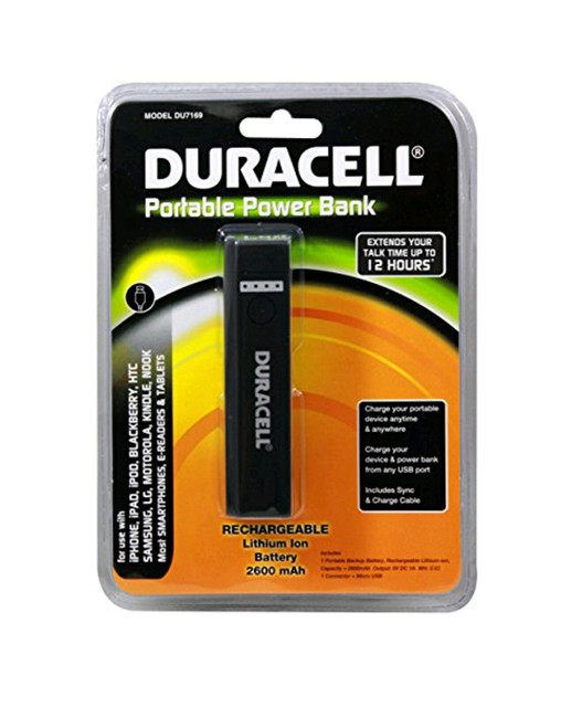 Duracell Portable Power Battery 2600 mAh model DU7169 Blk w/ MicroUSB