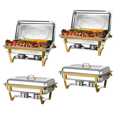 2/4/6/8 GOLD Full Size Chafing Dish Buffet Set Stainless Steel Chafer 9QT party