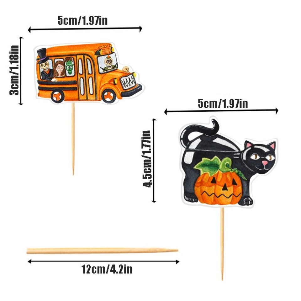 16Pcs Mini Halloween Cake Toppers Cupcake PlugIn Decoration Birthday