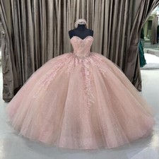 Princess Light Pink Quinceanera Dresses Beaded Sweet 15 16 Prom Party Ball Gowns