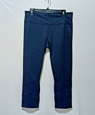 Athleta Women's Cropped Leggings Size L Navy Blue Criss Cross Mesh Cutout cuffs