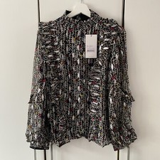 Fabienne Chapot Leonie Frill Top Blouse Size 10 EU 38  Long Sleeve High Neck