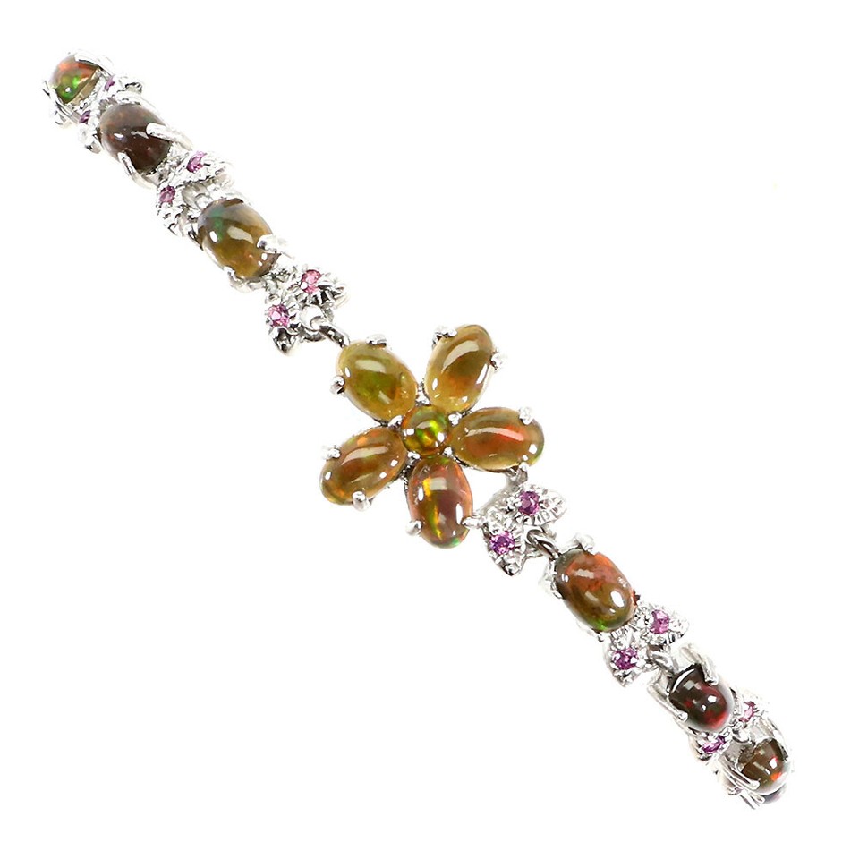 Bracelet Argent 925 Avec Opale Noire Ovale 6x4mm - Réglable - Neuf Sans Emballage