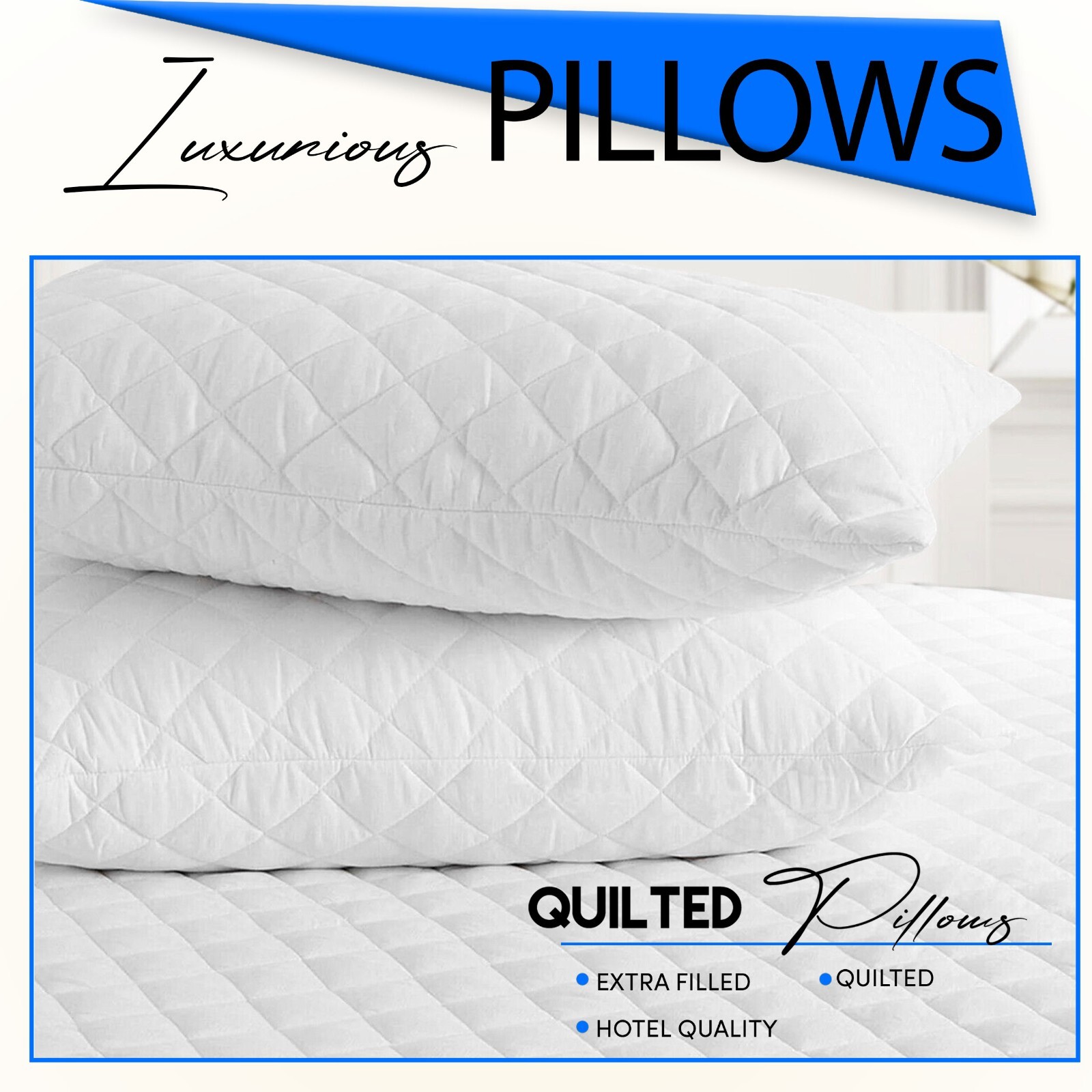 Luxury Pillows Quilted Ultra Soft Jumbo Super Firm Extra Fill Bounce