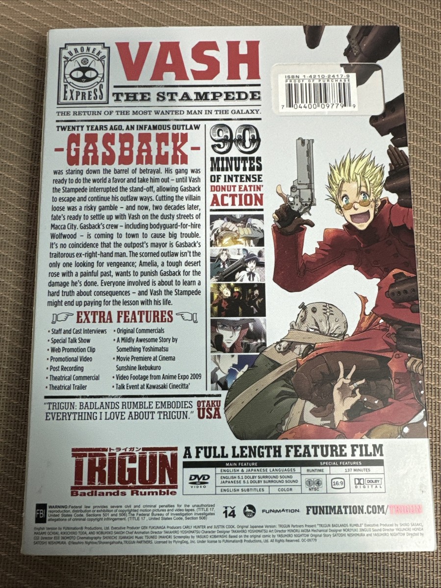 トライガン TRIGUN Badlands Rumble DVD box Trigun Badlands Rumble DVD Anime Movie 2 disc Yasuhiro