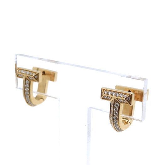 Tiffany & Co T-One 18K Pink Gold 0.28ct Pavé Diamond Huggie Earrings 61634