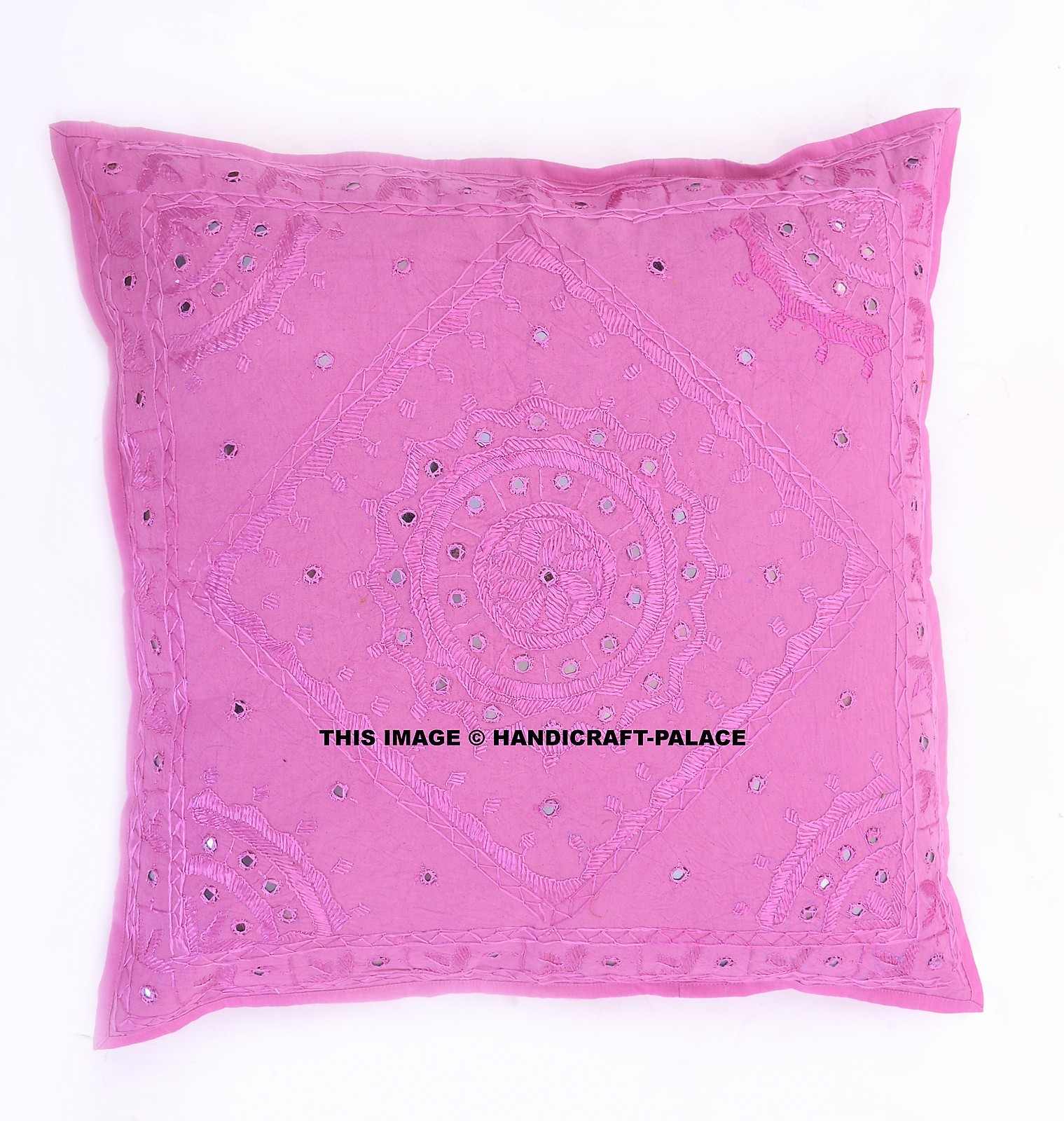 Indian Cotton Embroidered Mirror Work Cushion Cover 24