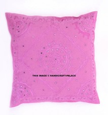 Cotone Indiano Copriletto Divano Decorazione 24 " Ricamato Specchio Lavoro Rosa