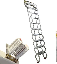  9.8 ft White Attic Ladder Aluminum-Magnesium Alloy Folding Loft Ladder 12 Steps