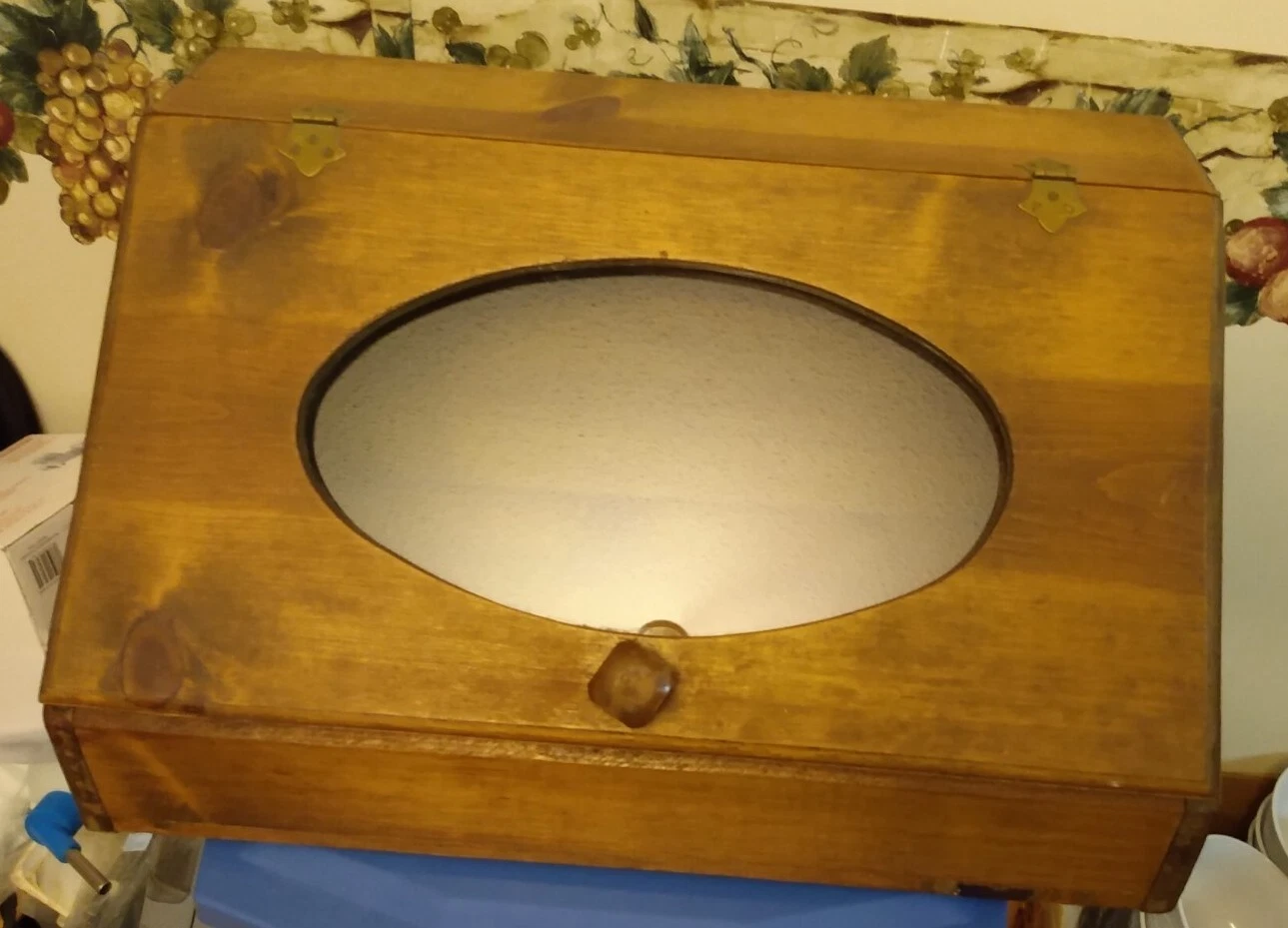 Vintage Wooden Bread Box With Glass In Lid