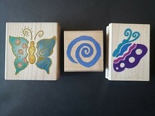 Rubber Stampede Lot 3 Butterfly and Swirl Rubber Stamps Spring Summer Wings