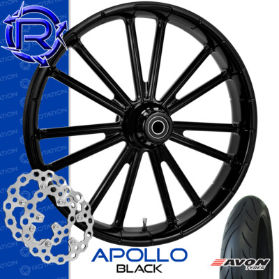 Rotation Apollo Black Custom Motorcycle Wheel Front Package Harley Touring 23