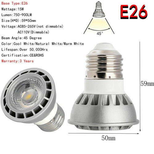 220V Dimmable COB LED -B Spot Light Bulbs 15W GU10 MR16 E26 E27 Lamp UltraBright - Picture 14 of 16
