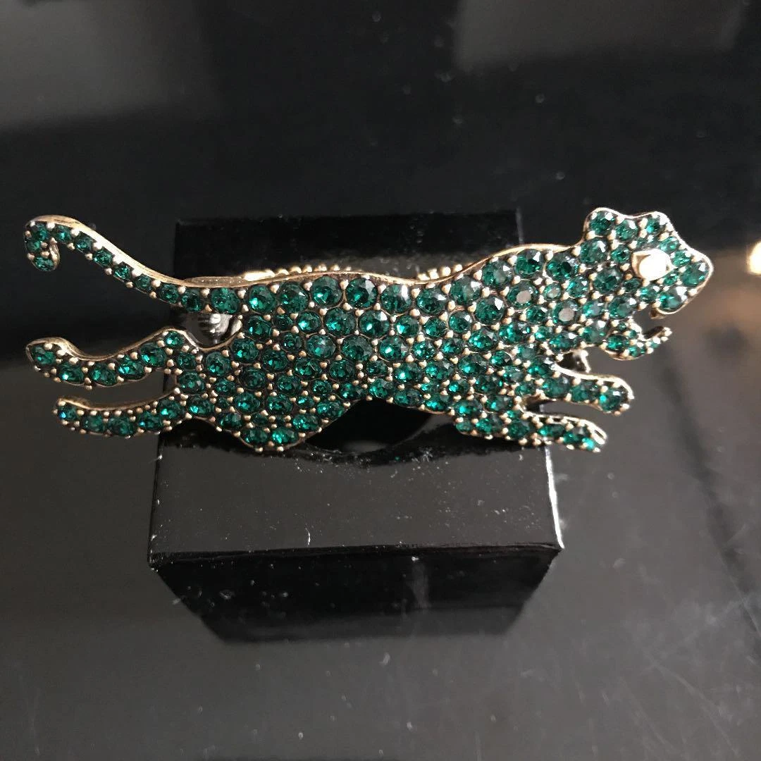 Bague tigre GUCCI réglable taille M yeux nacrés vert cristaux Swarovski bijou