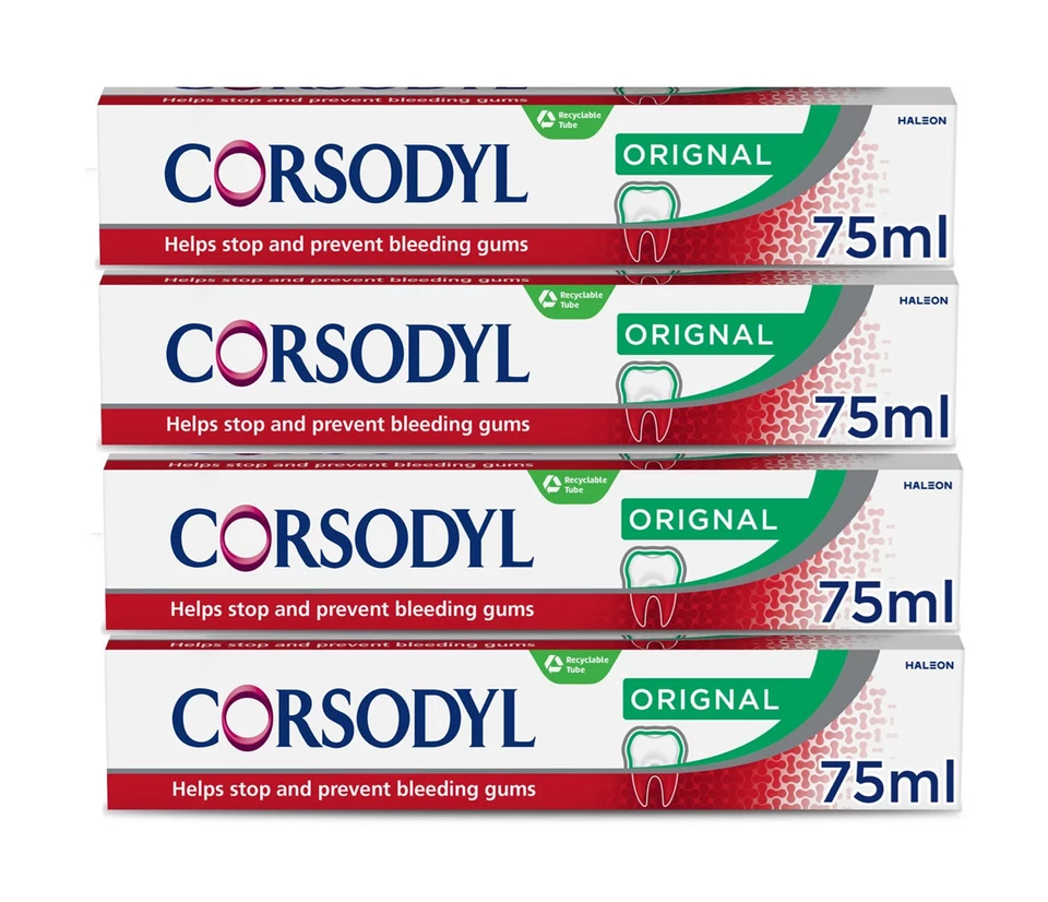Corsodyl Original gum care toothpaste, for bleeding gums, pack of 4 x 75ml