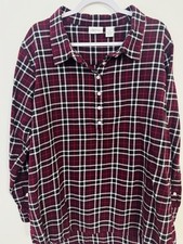 The Vermont Country Store Nightshirt Mens XL Burgundy Tartan Plaid Flannel