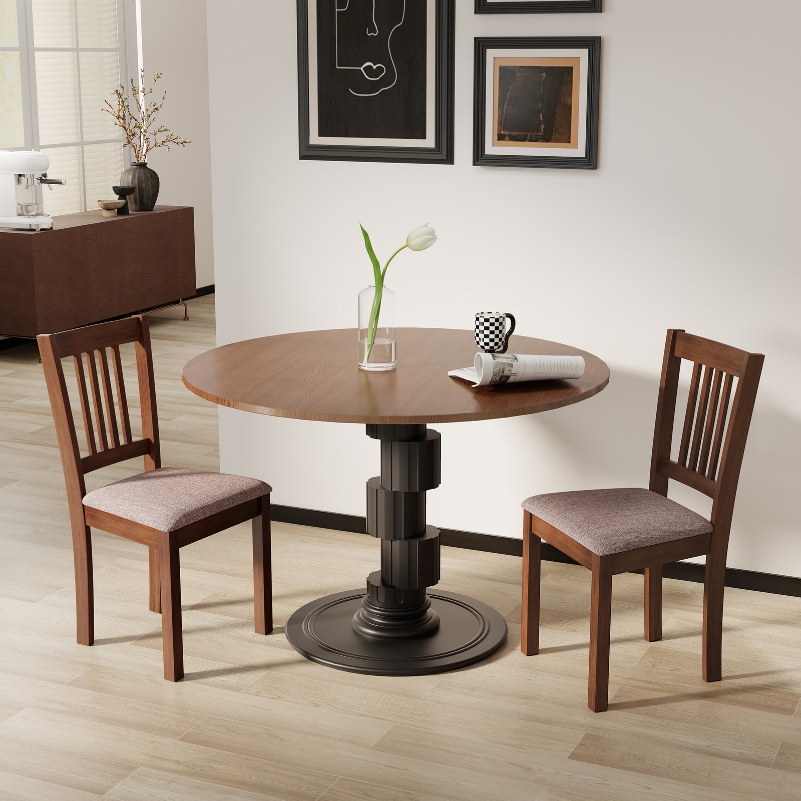Dining Chairs Set of 2, Upholstered Kitchen Chairs, Walnut Taupe
