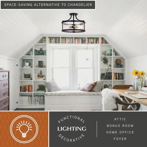 Vaxcel Lighting C0175 Holbrook 3 Light 16"W Semi-Flush Drum - Black - Picture 12 of 12