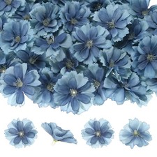 50-Pack Artificial Flower Heads, Faux Silk Plum Blossom Head Blue 